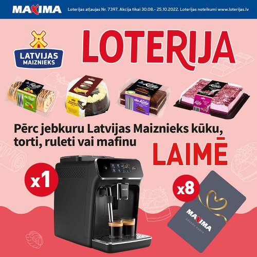 Kūkas, tortes, ruletes, mafini! Produktu loterija MAXIMA veikalos