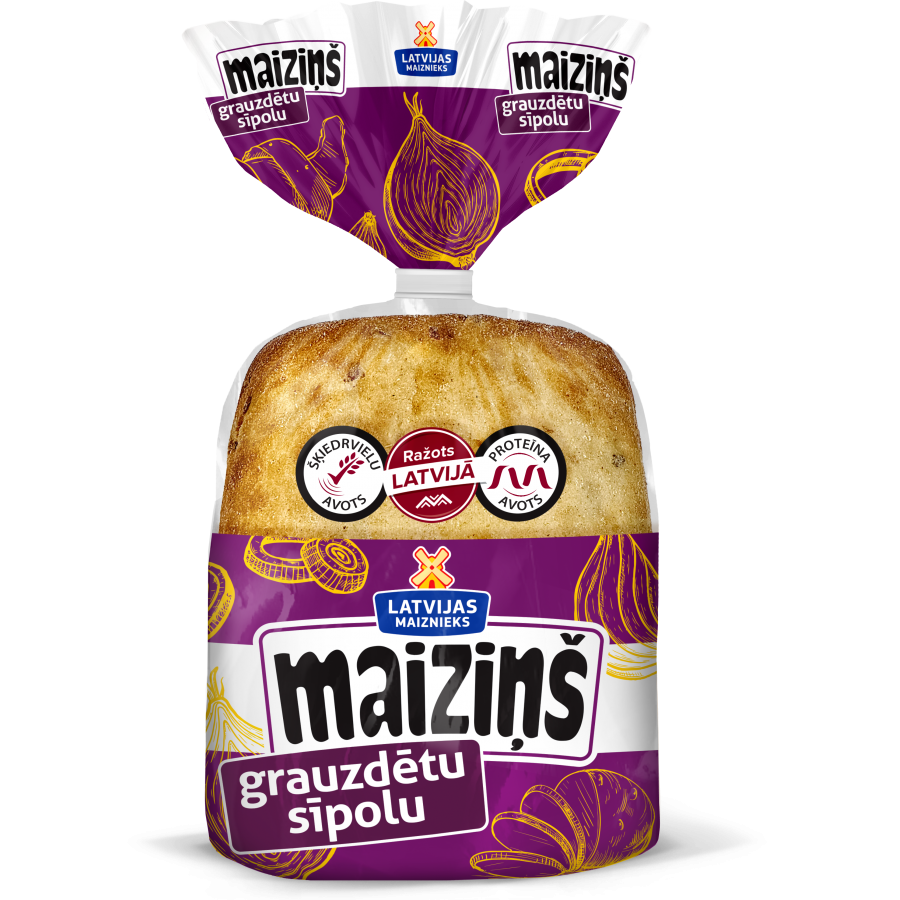 "Maiziņš" with roasted onions